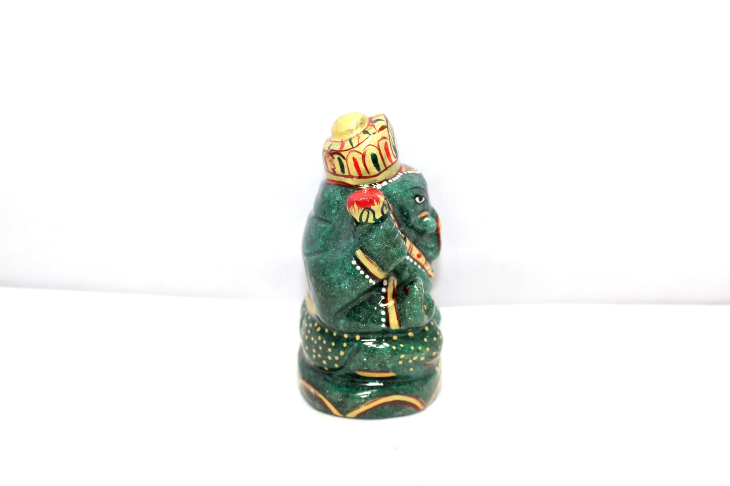 Aventurine Idol Statue Ganesha Ganesh Figurine Figure Green Natural Jade Gem Stone God Hindu Religious Hand Paint Painted Gemstone Gift Handmade Home Decor F909