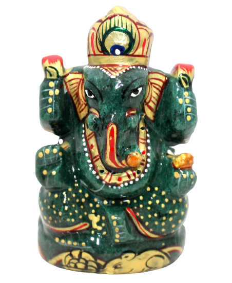 Aventurine Idol Statue Ganesha Ganesh Figurine Figure Green Natural Jade Gem Stone God Hindu Religious Hand Paint Painted Gemstone Gift Handmade Home Decor F909