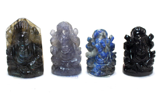 4pcs Set Idol Statue Ganesha Ganesh Figurine Figure Natural Gem Stone God Hindu Religious Handcrafted Gemstone Gift Handmade Home Decor G933