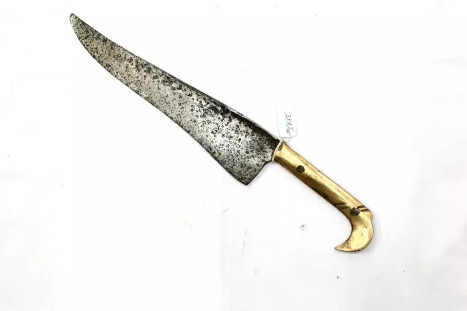 Antique Pesh-kabz Dagger Old Knife Hand Forged Steel Blade Brass Handle H119